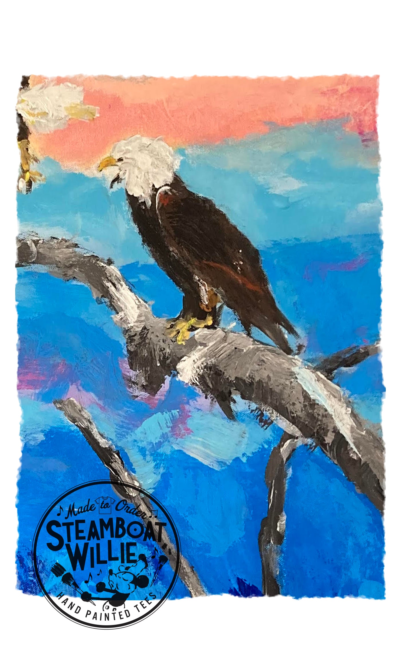 Eagle on a Branch - Hand Painted T-Shirt by Ron Hansen